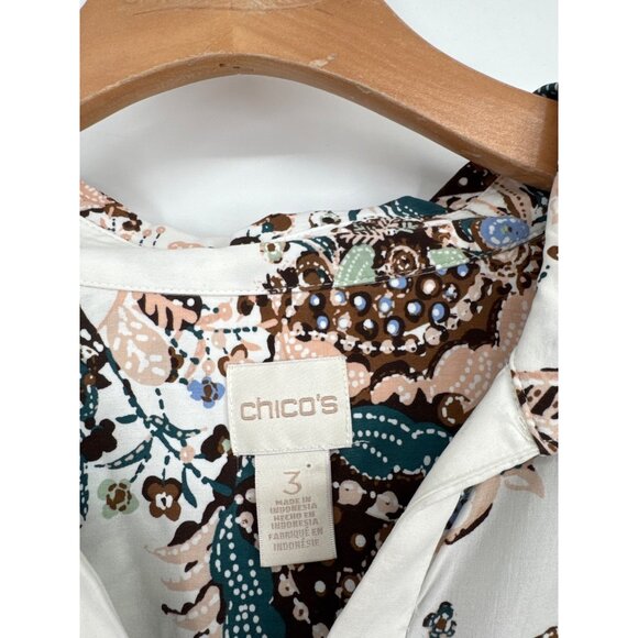Chicos 3 Womens Floral lace up tunic top  Blouse Size XL Modal Rayon - Picture 3 of 4